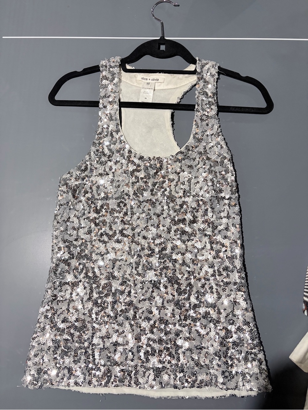 Alice + Olivia Silver Sequin Racerback Tank Top XS